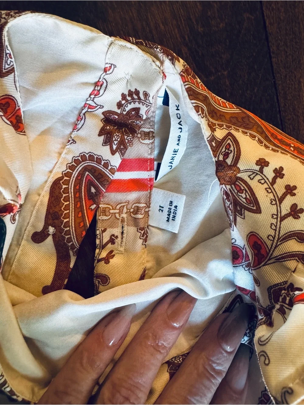 Janie and Jack White Paisley Cotton Dress with Rust and Brown Accents